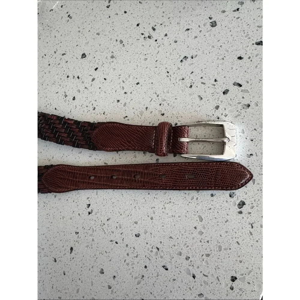 Brighton Vintage Brown and Black Woven Embossed Leather Men's Belt Size 38